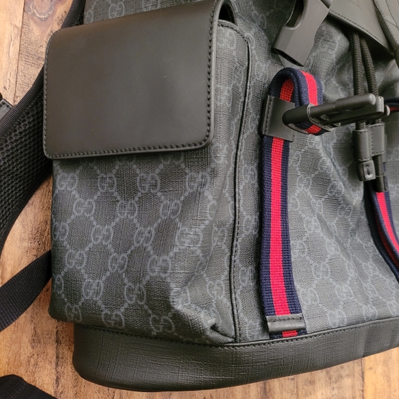 GUCCI Black/Grey Supreme Canvas Backpack- available in store $2,250 + tax - Picture 11 of 13